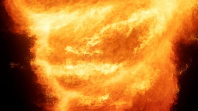 Intense fiery tornado swirling and transforming in dramatic motion