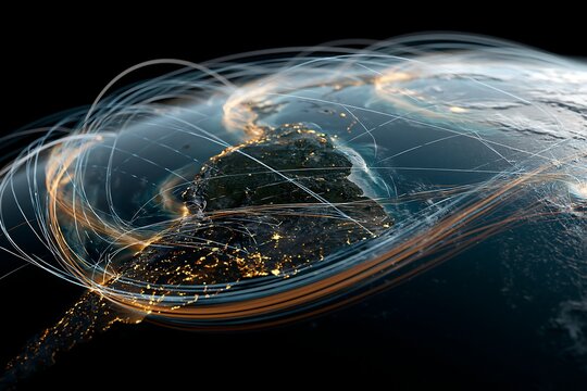 Earth visualization with global atmospheric and ocean circulation routes associated with El Nino climate patterns, scientific background for climate monitoring and environmental analysis