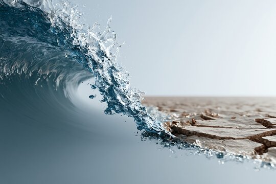 Conceptual illustration of El Nino showing interaction between ocean warming and dry land conditions, climate variability background with copy space for environmental reports and educational content