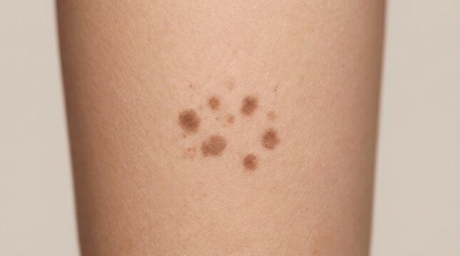 Cluster of brown caf�� au lait spots and atypical nevi on smooth skin