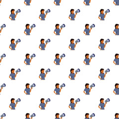 Fototapeta premium Woman holding a megaphone creating a seamless pattern, symbolizing communication and announcements