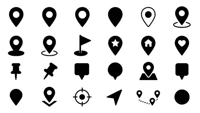 Location and Map Pin Icons Set &ndash; GPS Navigation, Marker, Geolocation and Tracking Vector Collection