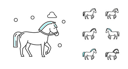 Obraz premium Stylized horse illustrations a set of vector graphics on white background