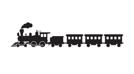 Vintage steam train silhouette vector icon isolated on white background locomotive with passenger carriages © Brahim
