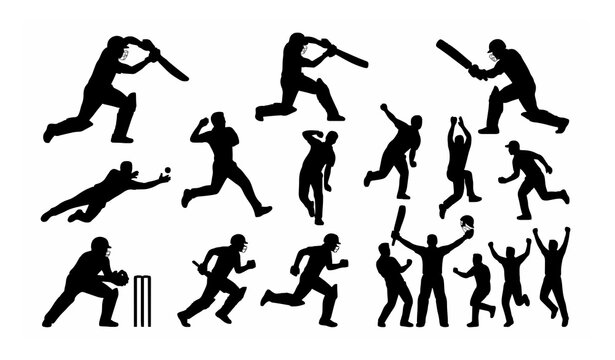 Set of Cricket Player Silhouettes Vector IllustrationUntitled design - 2
