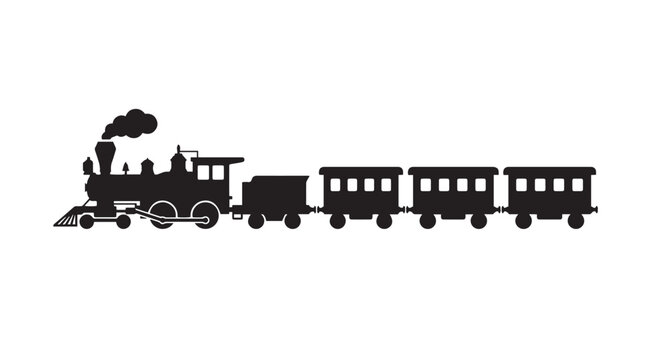 Vintage steam train silhouette vector icon isolated on white background locomotive with passenger carriages
