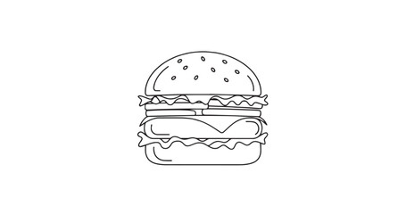 Fototapeta premium Classic Hamburger Burger Continuous Line Illustration