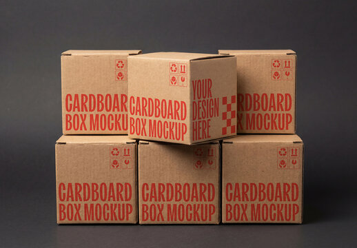 Stacked Cardboard Boxes Mockup