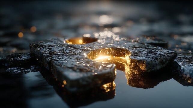 Concept puzzle with one illuminated missing connection piece images