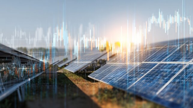 Solar panels with financial graph overlay