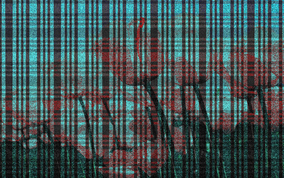 Digital data flow with green and red binary code background