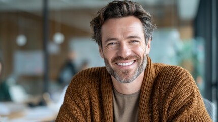 Fototapeta premium Smiling man portrait on transparent backdrop