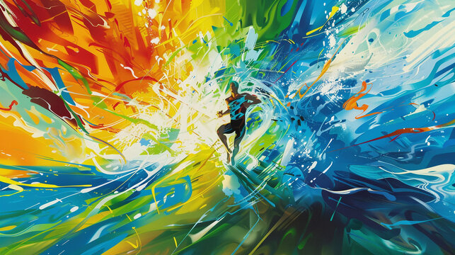 Dynamic abstract art of a runner in a vibrant burst of color
