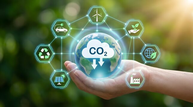 Earth Co2 Emission Reduction Icons Surrounding Planet
