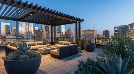 Obraz premium Modern Rooftop Patio Living Space with Couch and Table