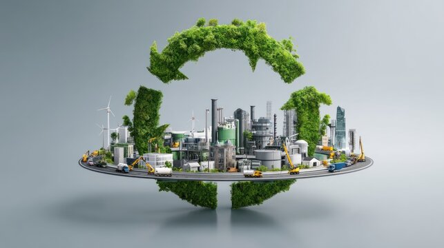 Recycle concept with cityscape and greenery