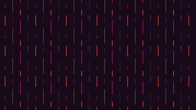 Minimalist vertical dashed lines pattern motion graphic loop featuring vibrant orange and purple colors on a dark charcoal black background