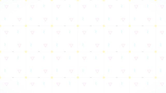 Minimalist pastel geometric pattern animation featuring moving circles and triangles in a seamless abstract motion video for creative design projects