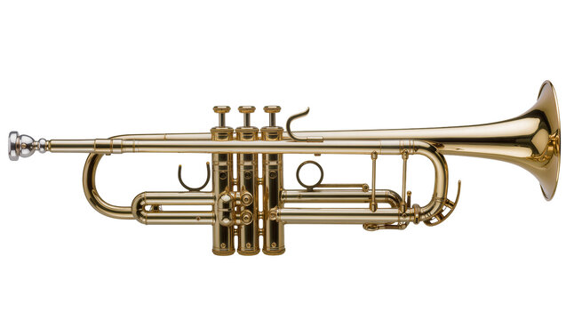 Brass trumpet musical instrument with valves and bell