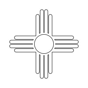 Zia outline symbol layout. Ancient native Americans silhouette simple sign black contour icon template. New Mexico state flat logo mockup.