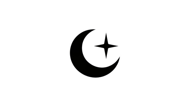 Black crescent moon and star symbol