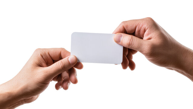 Two hands holding blank white credit card
