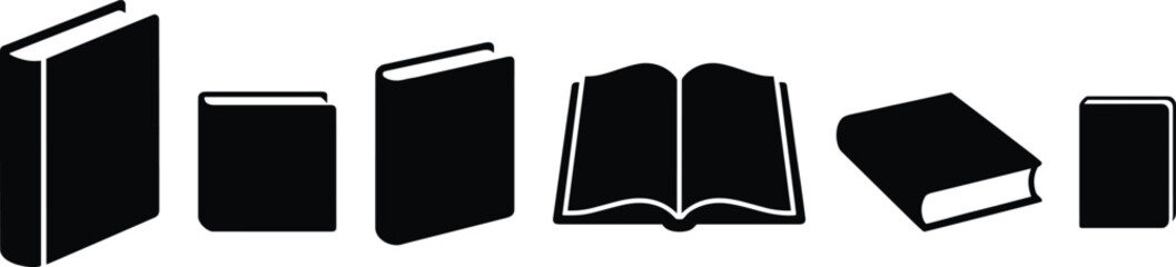 Book silhouettes vector pack, upright closed designs, open pages illustration, stacked icons, literature education resources, library study symbols, academic learning graphics © Habiba
