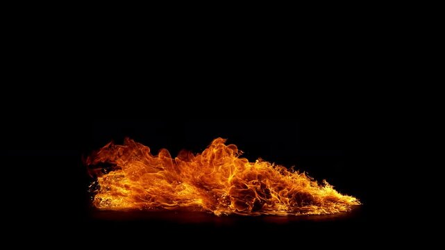 Super slow motion capture of a flickering fire flame isolated on a black background. High-speed footage reveals intricate combustion patterns, fluid motion, and glowing details.