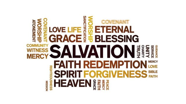 Salvation animated word cloud-text design animation tag kinetic typography seamless loop.