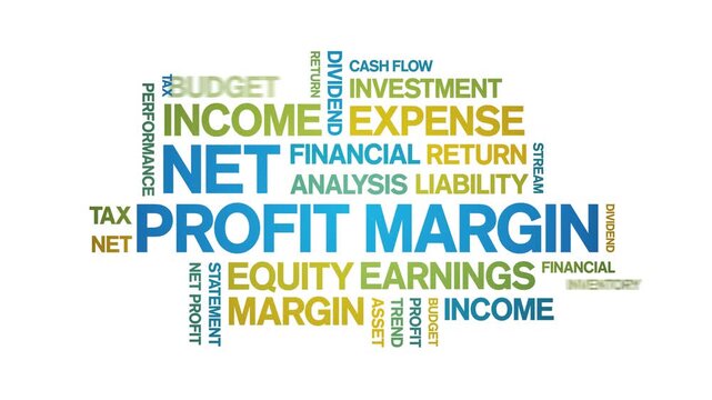 Net Profit Margin animated word cloud-text design animation tag kinetic typography seamless loop.