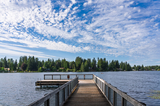 Wooden pier over the Martha Lake