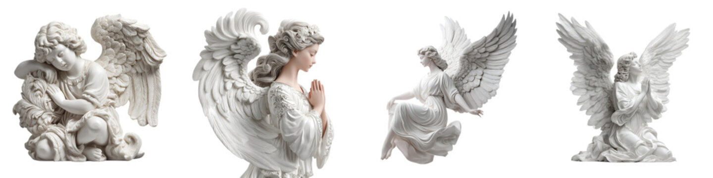 Angel Sculpture Collection: Serene Marble Statues on White