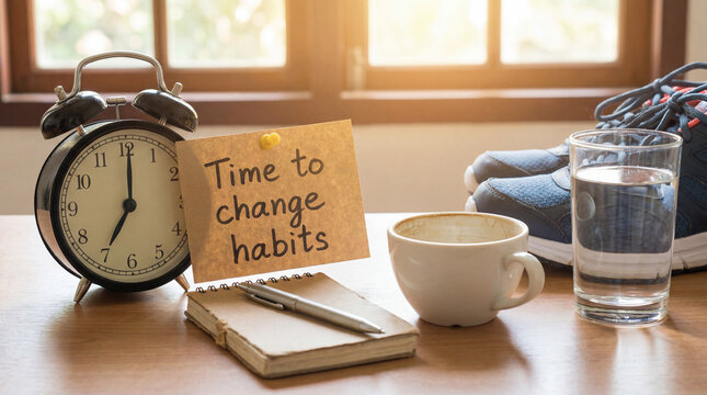 Time to change habits conceptualizing morning motivation, choosing a healthy lifestyle, and personal development