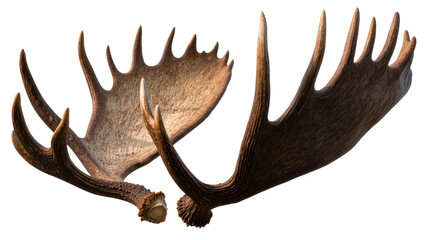 Fototapeta premium Large moose antlers with multiple tines and textured surface