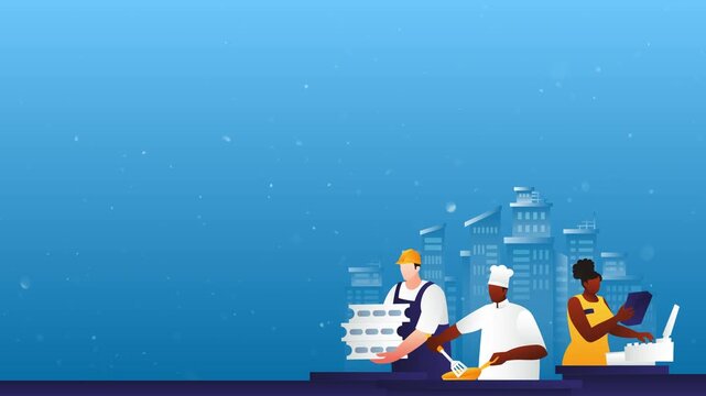 Labor Day Workforce Chef Builder and Office Woman Animation
