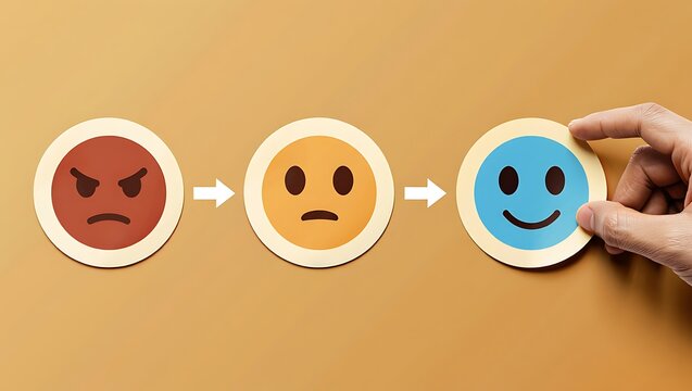 Transition from negative to positive emotions with smiling face