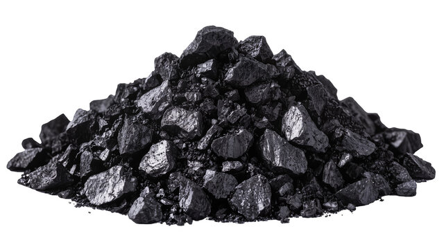 Pile of black coal lumps with shiny surfaces