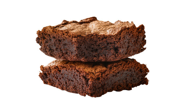 Two rich dark chocolate brownies stacked