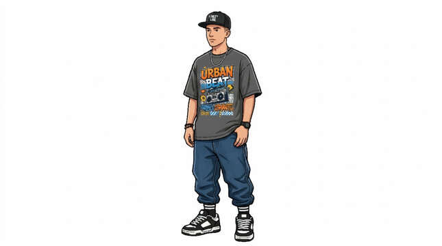 Pixel Art Rapper Wearing Urban Streetwear and Baseball Cap