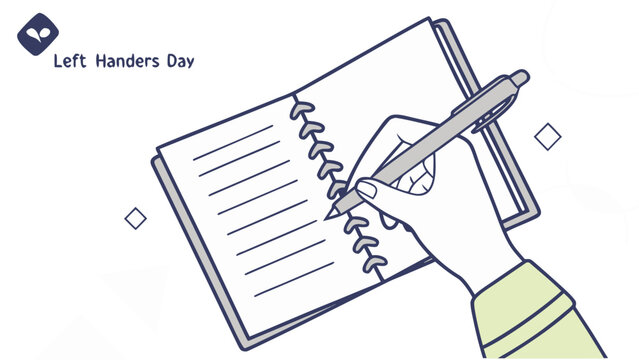 Left handed person writing in notebook with pen, celebrating left handers day, creativity, learning and personal expression through handwritten notes