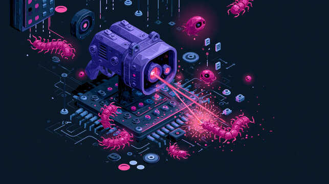 Isometric Illustration of Cybersecurity Threats with Managed EDR Concept
