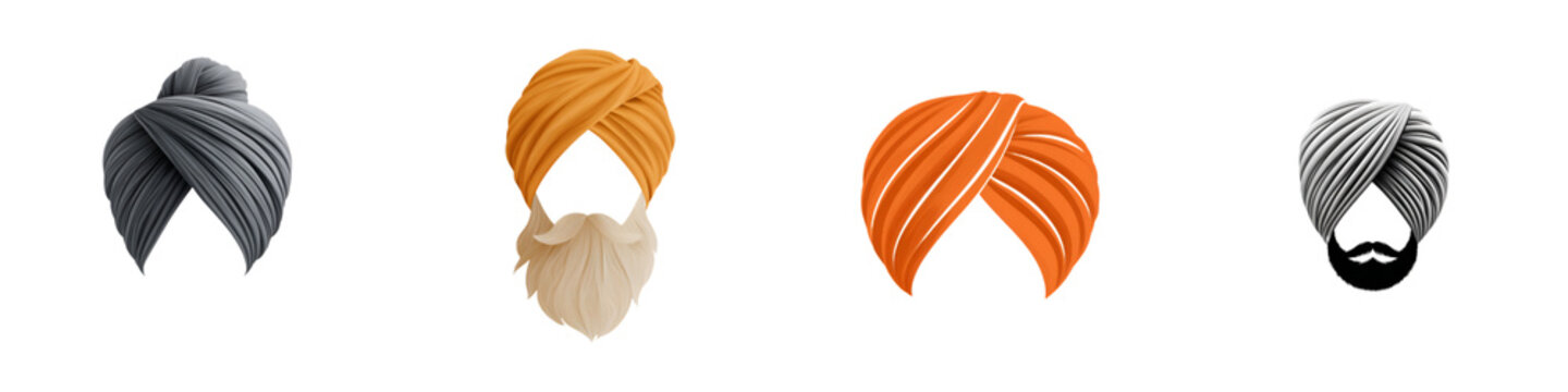 Sikh Turbans Vector Illustration Set: Traditional Headwear