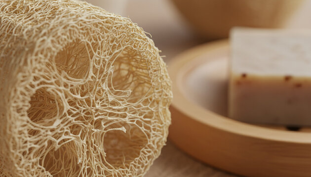 Dried Luffa sponge gourd texture with interwoven fibrous network
