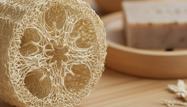 Dried Luffa sponge gourd texture with interwoven fibrous network