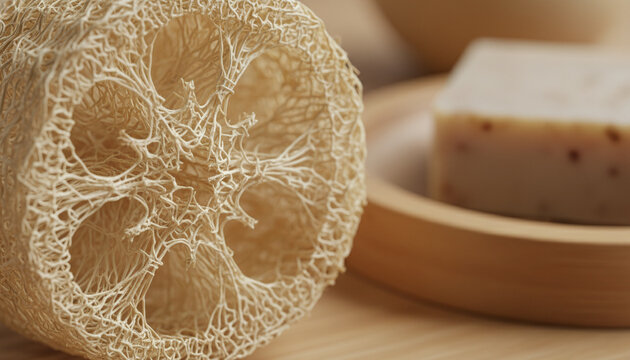 Dried Luffa sponge gourd texture with interwoven fibrous network