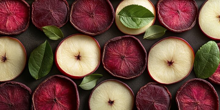 Vibrant Flat Lay of Colorful Dried Fruit Slices and Fruit Leather Textures on Natural Background