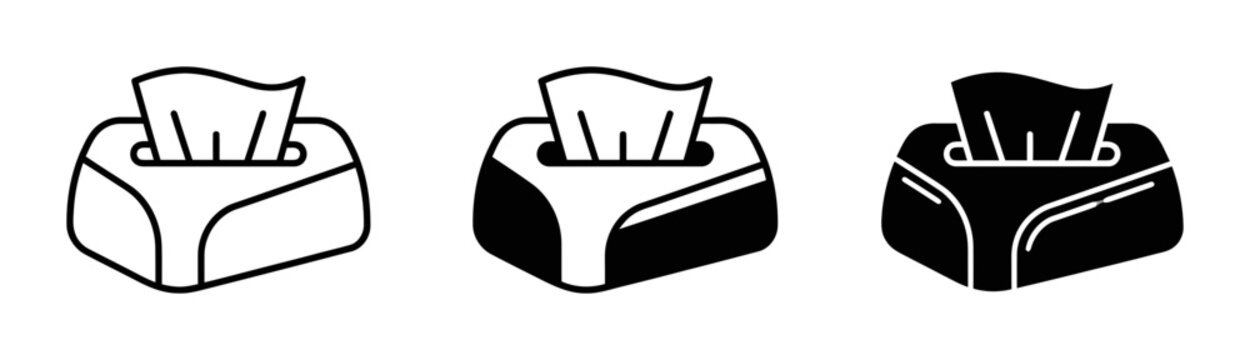Tissue Box Icons, Facial Tissue Dispenser Vector Graphics, Hygiene and Comfort Symbols