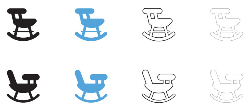 Baby rocker bouncer chair vector icon, baby relaxing bouncing chair symbol vector, silhouette and line art illustration