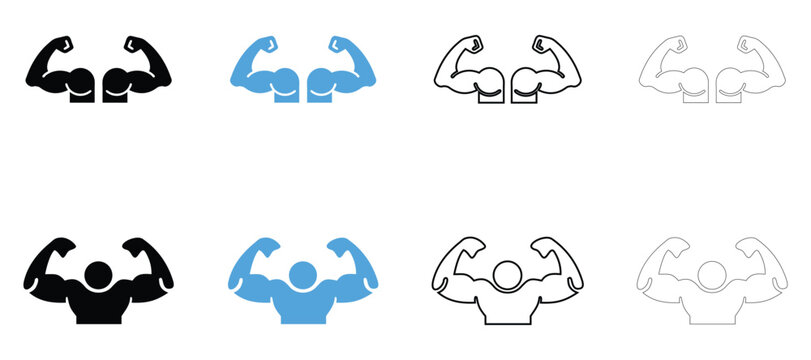 Flexed muscular arm vector icon, arm body muscle symbol vector, silhouette and line art illustration