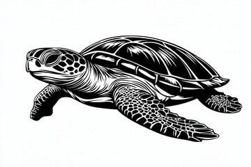 Fototapeta premium Stunning Underwater Scene Featuring a Graceful Sea Turtle with Detailed Shell Patterns and Flora
